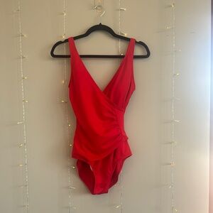 Jantzen Red One Piece Swimsuit with Plunging V-Neckline